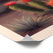 砂漠に咲くサボテンカラフルサンライズアート ポスター (角)