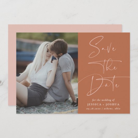 砂漠のさびのモダンレタリング写真保存日 招待状 (正面/裏面)