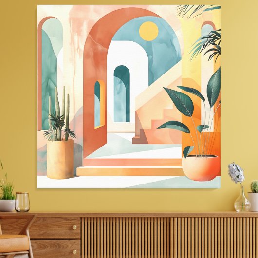 砂漠のアーチ – モダン抽象芸術・アーキテクチャ キャンバスプリント (インサイチュ (リビング))