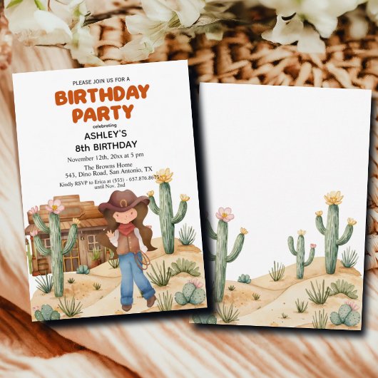 砂漠のカウボーイガール8th誕生日パーティー 招待状