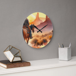 砂漠のカウボーイ ラージ壁時計