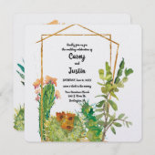 砂漠のカクタス水彩ウェディング 招待状 (正面/裏面)