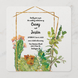 砂漠のカクタス水彩ウェディング 招待状