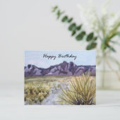 砂漠のカクタス 山脈 水彩画の誕生日おめでとう ポストカード (スタンド正面)