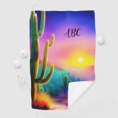 砂漠のカラフル夕日モノグラム ゴルフタオル (インサイチュ)