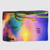 砂漠のカラフル夕日モノグラム ゴルフタオル (横)