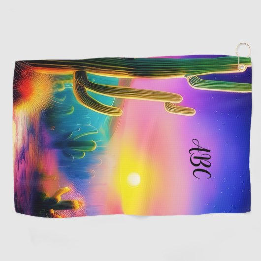 砂漠のカラフル夕日モノグラム ゴルフタオル (横)
