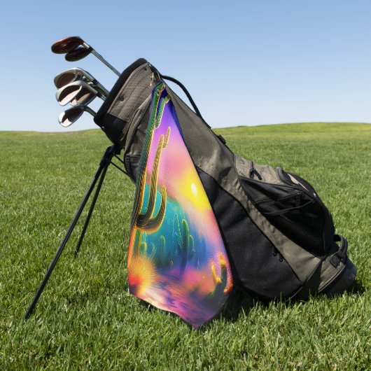 砂漠のカラフル夕日モノグラム ゴルフタオル (グリーン)