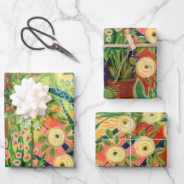 砂漠のガーデンラッピング紙フラットシートセット3 ラッピングペーパーシート