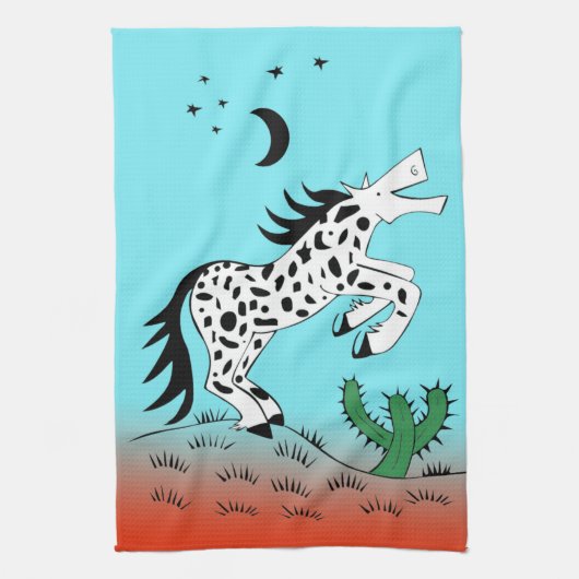 砂漠のキッチンティータオルに斑点のある馬 キッチンタオル (縦)