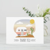 砂漠のキャンパークロースレインピンクの赤ちゃんシャワー サンキューカード (スタンド正面)