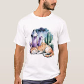 砂漠のクリスタルと子猫 Tシャツ (正面)
