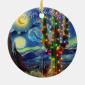 砂漠のクリスマスSaguaroサボスブルーグリーン セラミックオーナメント (裏面)