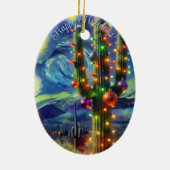 砂漠のクリスマスSaguaroサボスブルーグリーン セラミックオーナメント (裏面)