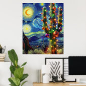 砂漠のクリスマスSaguaroサボスブルーグリーン ポスター (ホームオフィス)