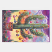 砂漠のクリスマスSaguaroサボテンのデクページ ラッピングペーパーシート (正面)