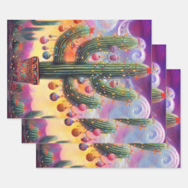 砂漠のクリスマスSaguaroサボテンのデクページ ラッピングペーパーシート