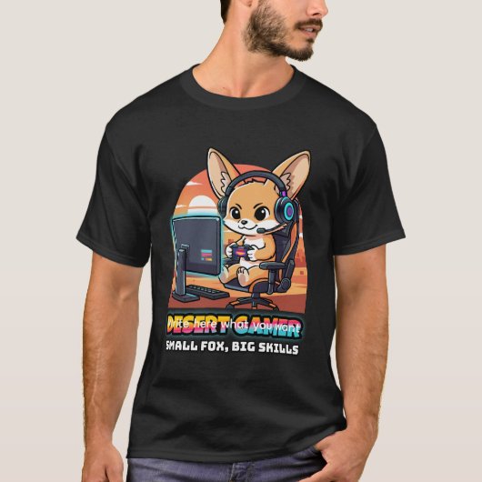 砂漠のゲーマーフェネックギツネ - ゲーム配信者 Tシャツ (正面)