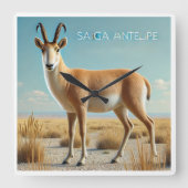 砂漠のサイガアンテロープ スクエア壁時計 (正面)