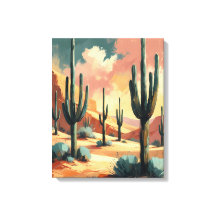 砂漠のサボテンと日差し ― アブストラクト キャンバス アート