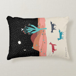 砂漠のサボテンによる星そして月の下のキツネ アクセントクッション