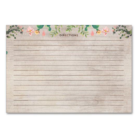 砂漠のサボテンのレシピのブライダルシャワーカード テーブルナンバー (裏面)