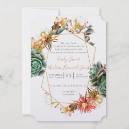 砂漠のサボテンの多汁性金ゴールド幾何学 招待状