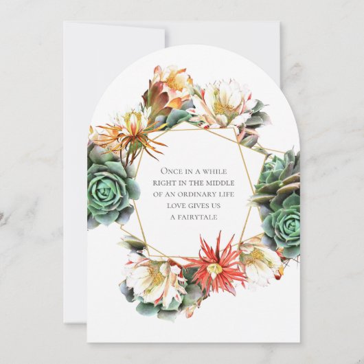 砂漠のサボテンの多汁性金ゴールド幾何学 招待状 (裏面)