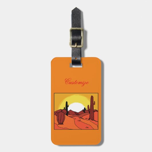 砂漠のサボテンの日没Thunder_Cove ラゲッジタグ (正面縦)