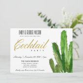 砂漠のサボテンの葉の水彩パーティー 招待状 (スタンド正面)