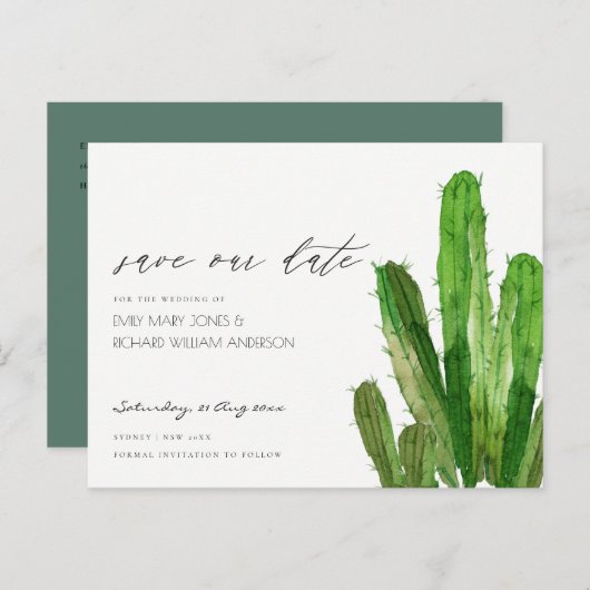 砂漠のサボテンの葉の水色日付を保存 案内ポストカード (正面/裏面)