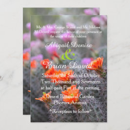 砂漠のサボテンの開花の背景の色 招待状