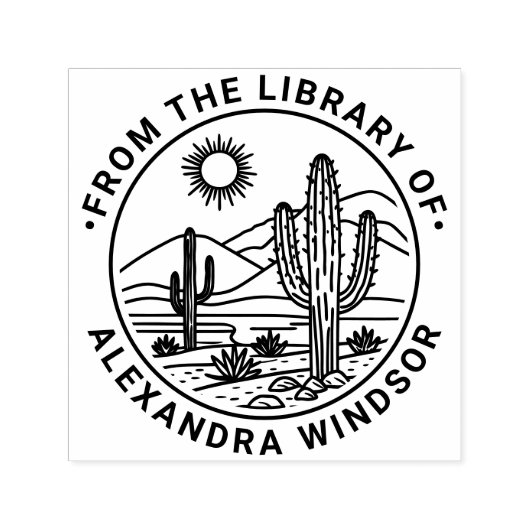 砂漠のサボテンの風景 #1 図書館の本の名前 セルフインキングスタンプ (デザイン)