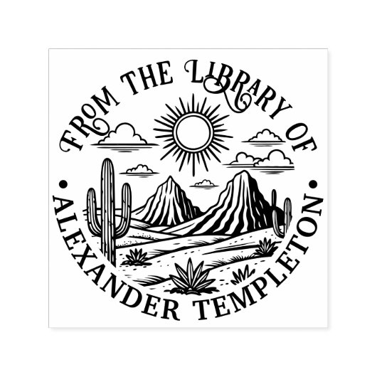 砂漠のサボテンの風景 #2P 図書館の本の名前 セルフインキングスタンプ (デザイン)