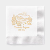 砂漠のサボテンの風景#3カップル名の日付 箔ナプキン (正面)