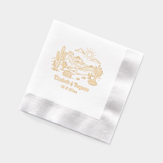砂漠のサボテンの風景#3カップル名の日付 箔ナプキン (左)