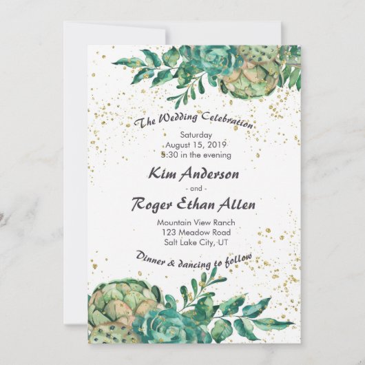 砂漠のサボテン多肉性ロマンチックな結婚式の誘い 招待状 (正面)