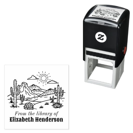 砂漠のサボテン風景 #3S SQ 図書館の本の名前 セルフインキングスタンプ (インサイチュ)