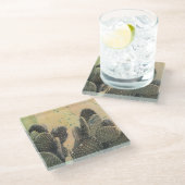 砂漠のサボテン|の緑の（ばちゃばちゃ）跳ねる ガラスコースター (アングル)