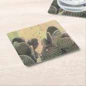 砂漠のサボテン|の緑の（ばちゃばちゃ）跳ねる スクエアペーパーコースター (アングル)