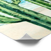 砂漠のサボテン ビーチ 海 風景 水彩画 ポスター (角)