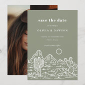 砂漠のサボテン ラインアート　写真　保存日 招待状 (正面/裏面)