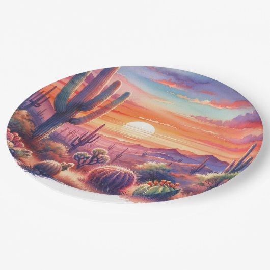 砂漠のサンセットグローウォーター色結婚南西 ペーパープレート (アングル)