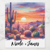 砂漠のサンセットグローウォーター色結婚南西 ワインラベル (シングルラベル)