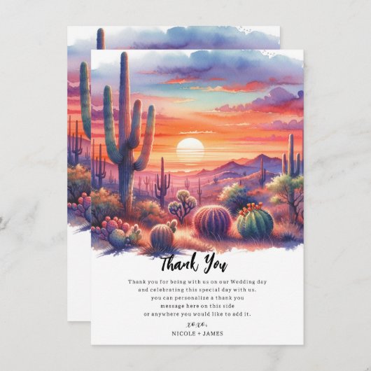 砂漠のサンセットグローウォーター色Southwestありがとう 招待状 (正面/裏面)
