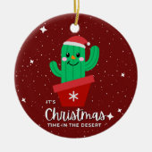 砂漠のサンタサボテンの可愛いクリスマス セラミックオーナメント (正面)