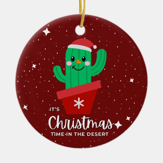 砂漠のサンタサボテンの可愛いクリスマス セラミックオーナメント (正面)