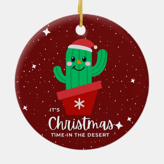 砂漠のサンタサボテンの可愛いクリスマス セラミックオーナメント (裏面)