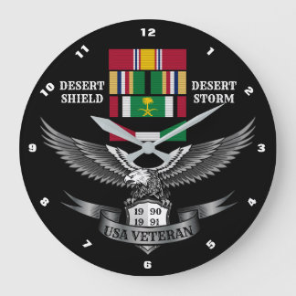 砂漠のシールド&砂漠の嵐退役軍人 ラージ壁時計