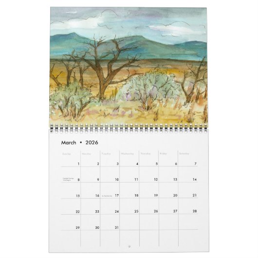 砂漠のスケッチ旅行ネバダの水の色を探索 カレンダー (3月 2026)